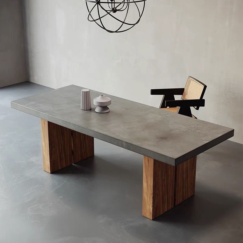 Rectangular Dining Table Grey Solid Wood Table Top for Dining Room