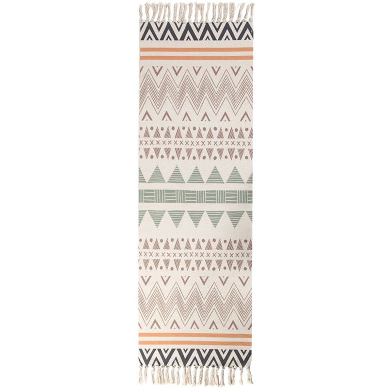Americana Bedroom Rug Multi-Colored Geometric Print Area Rug Machine Washable Easy Care Carpet with Tassel