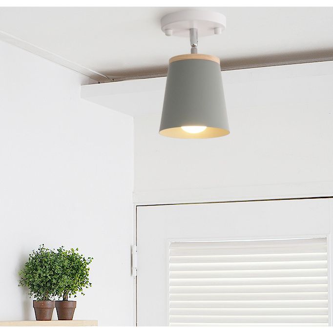 1 Light Semi Flush Mount Light Macaron Metal Ceiling Mount Chandelier for Bedroom