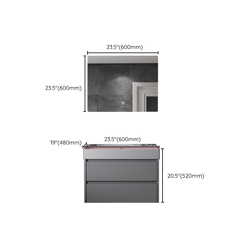 Contemporary Vanity Sink Wooden Wall-Mounted Bathroom Vanity Cabinet in Gray