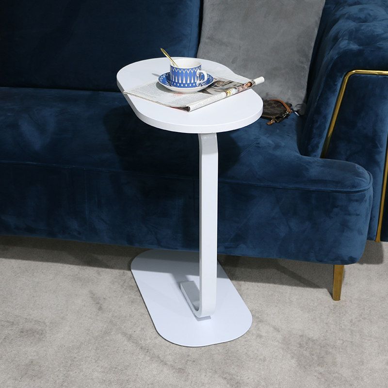 Modern Pedestal End Table Elliptical Faux Wood Top Side Table - 19.69" W