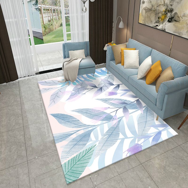 Fresh Plants Printed Area Rug Simple Contemporary Rug Anti-Slip Backing Carpet for Home Decoration