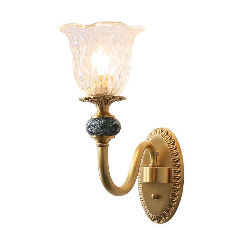 Post Modern Flower Wall Sconce Lighting 1/2-Head Clear Glass Wall Lamp Fixture in Brass