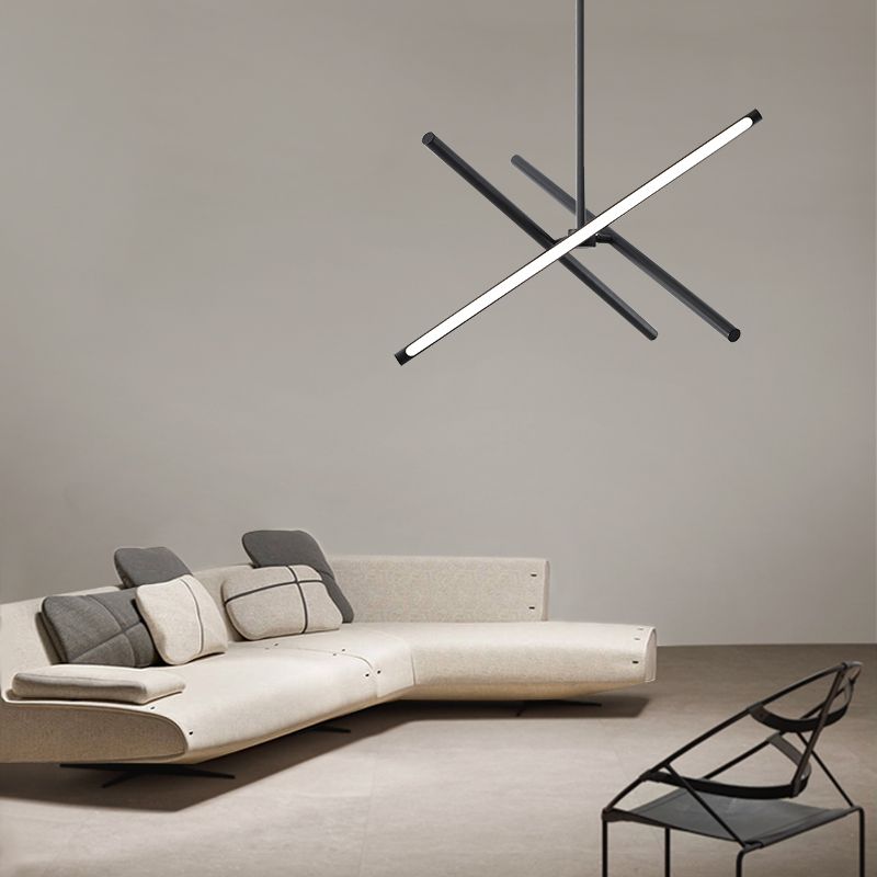 3-Light Black Hanging Light Minimalism Style Linear Shape Metal Chandelier Light