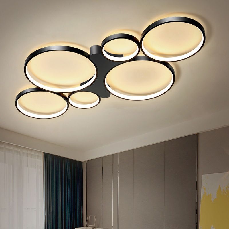 Ronde/vierkante woonkamerplafondlamp Metaal 6-lichts eigentijds inbouw in zwart/goud, warm/wit licht