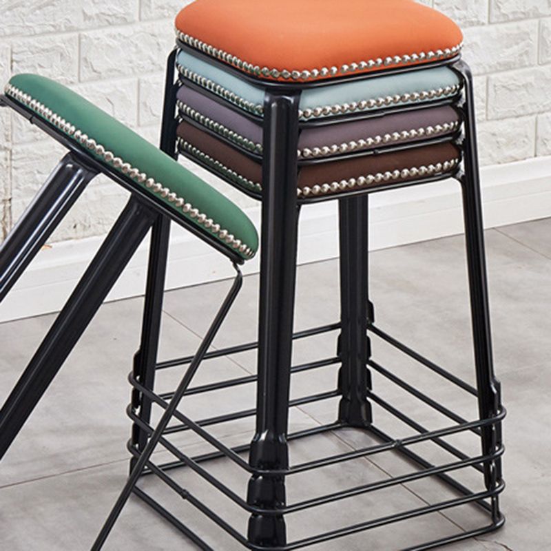 Modern Square Poof Solid Water Resistant Faux Leather Poof with Nailhead Trim