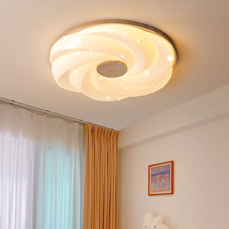 Wood Round Flush Mount Lights Contemporary Style 1 Light Flush Ceiling Light
