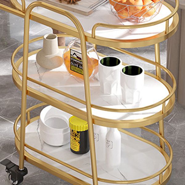 Modern Prep Table Metal Rolling Oval Prep Table for Dining Room, 33.46"H