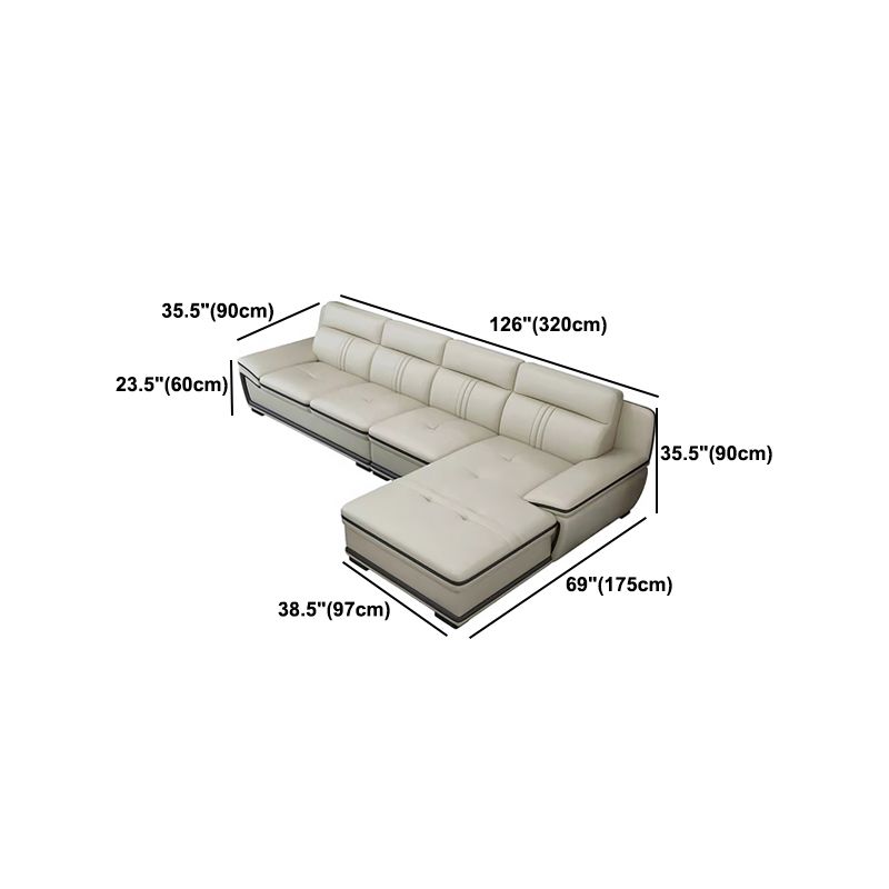 Tufted Pillow Top Arm Sectional Modernism Beige Genuine Leather Sofa&chaise