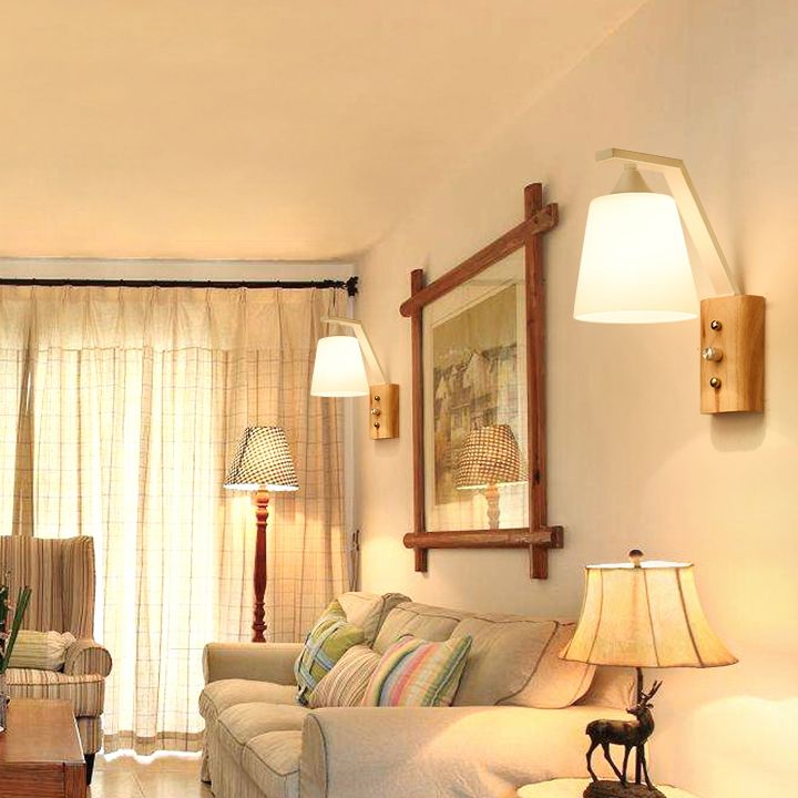 Nordic Style Wooden Wall Light Cylinder Shape Wall Lamp for Living Room