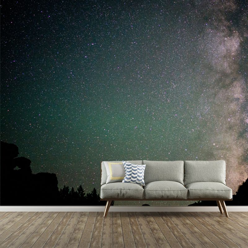 Mountain Aurora View Mural Decal Aqua Contemporary Wall Decoration for Living Room