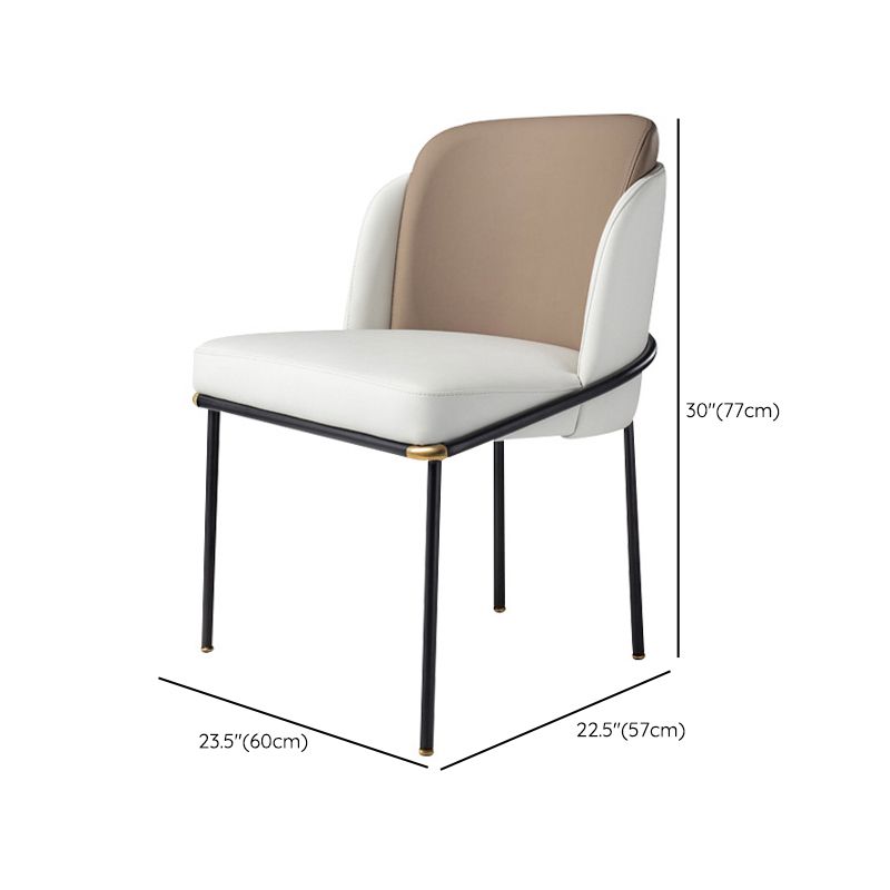 Fixed Back White Lounge Chair Armless Office Chair with Black Legs