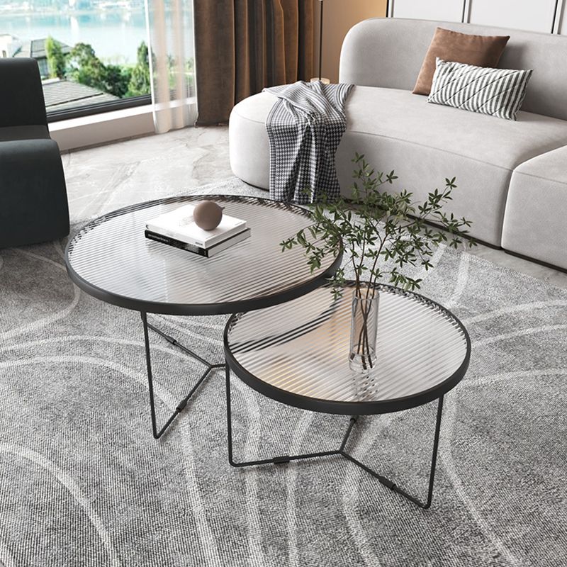 Modern Style Round Toughened Glass Table with Metal Cross Legs Coffee Table