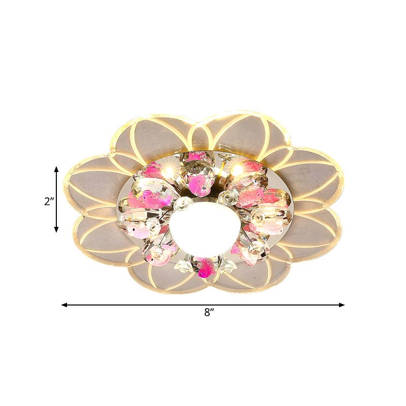 Modernist Flower Ceiling Flush LED Beveled Crystal Flush Mount Lighting Fixture with Fish Design in Warm/Blue/Pink Light