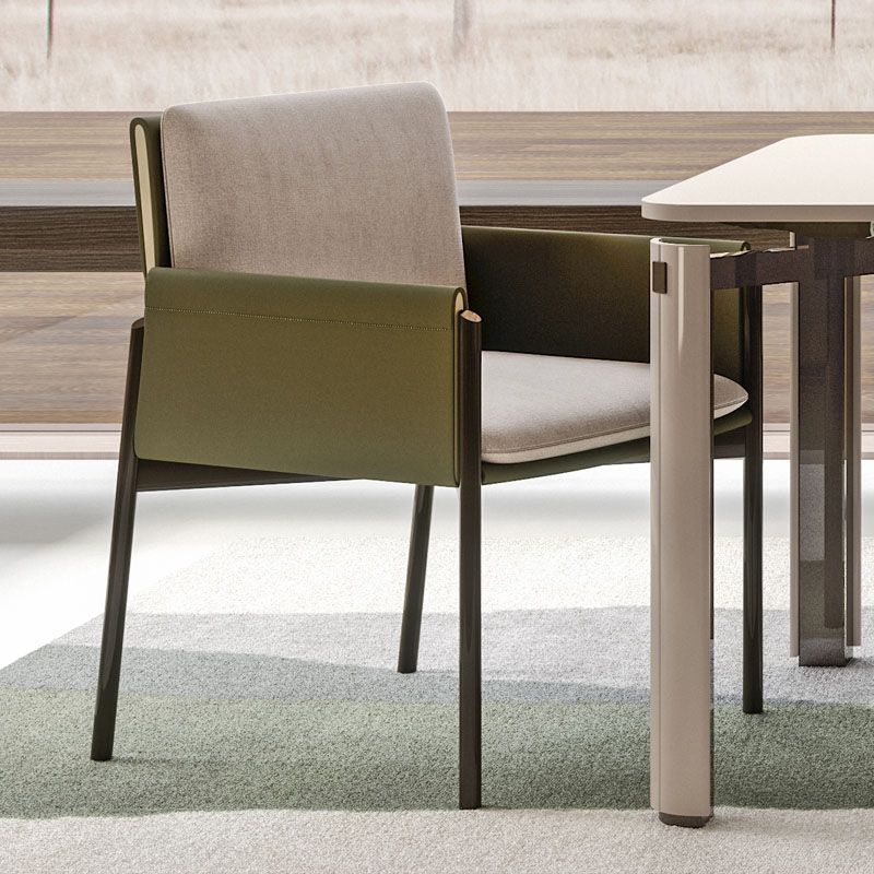 Upholstered Matte Finish Dining Chair Designer Style Conference Room Solid Back Arm Chair