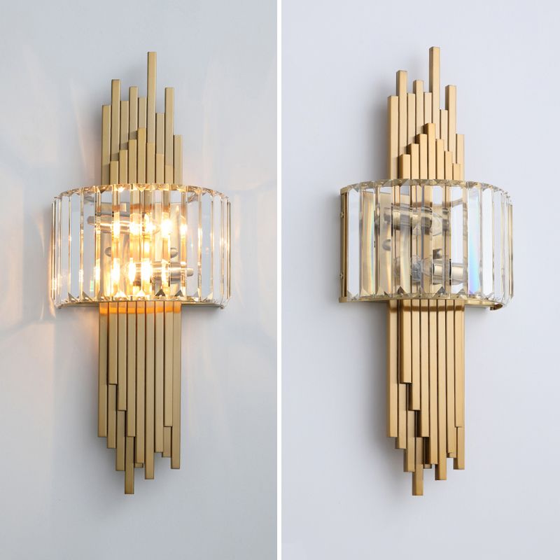 Electroplated Gold Crystal Wall Mount Lamp Postmodern Style Metal Geometric Lines Sconce Light for Dining Room
