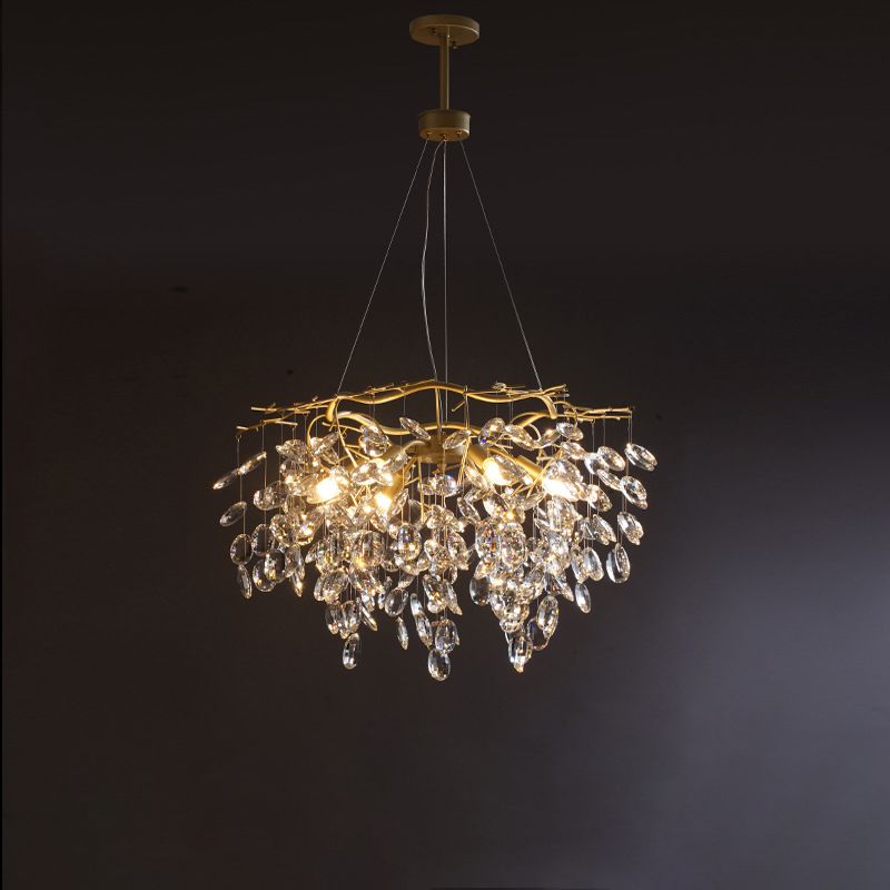 Afgeschuinde gesneden kristal kroonluchter land messing afwerking blad woonkamer hangende lamp
