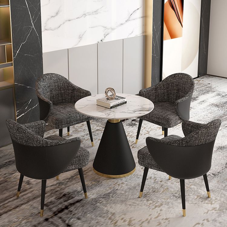 Glam Sintered Stone Dining Room Set with Round Table and Black Leg Dining Table Furniture