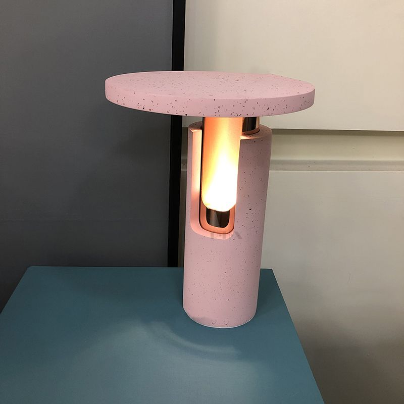 1 tête-cylindre lampe à chevegade moderniste en pierre de lecture livre léger en rose pour le chevet