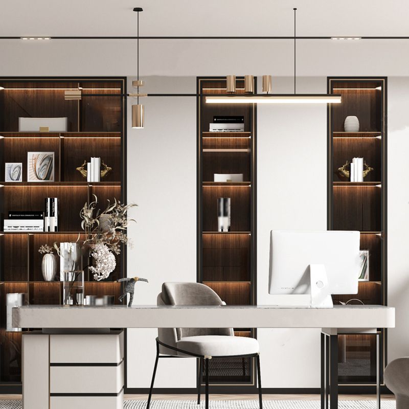 6-Light Kitchen Island Lighting Modern Metal Ceiling Light in Black Finish
