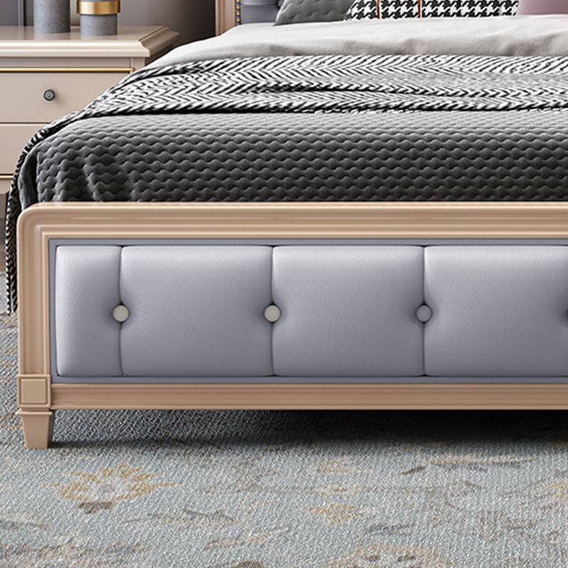 Traditional Tufted Wood Bed Frame 57.09" H Faux Leather Scooped Headboard Bed