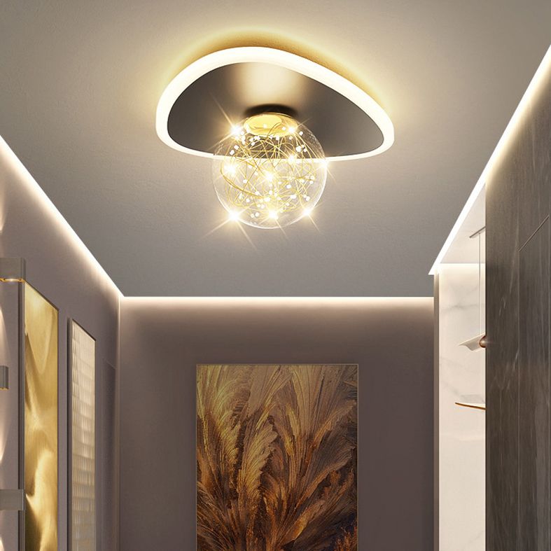 Stylish Modern Flush Mount Lamp Black Starry Ceiling Fixture with Ball Glass Shade for Hallway