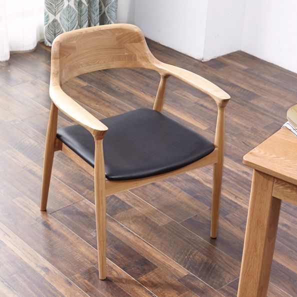 Contemporary Dining Side Chair Matte Finish Solid Wood Open Back Arm Chair