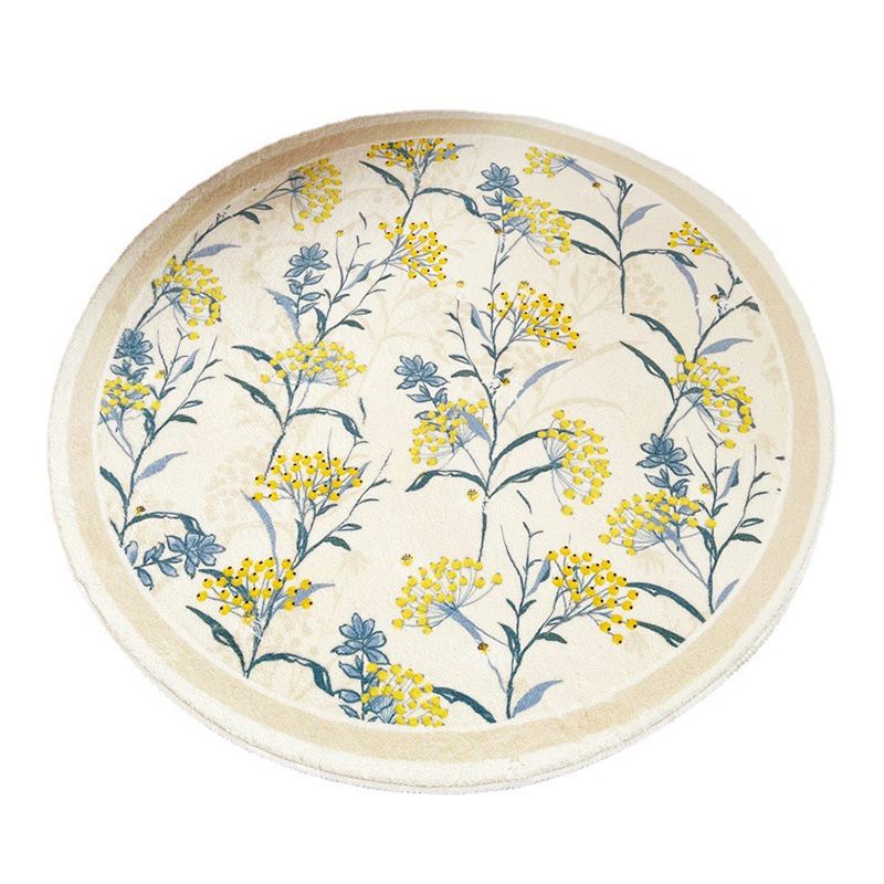 Simple Pastoral Flower Rug Round Carpet Non-Slip Backing Rug for Home Decor