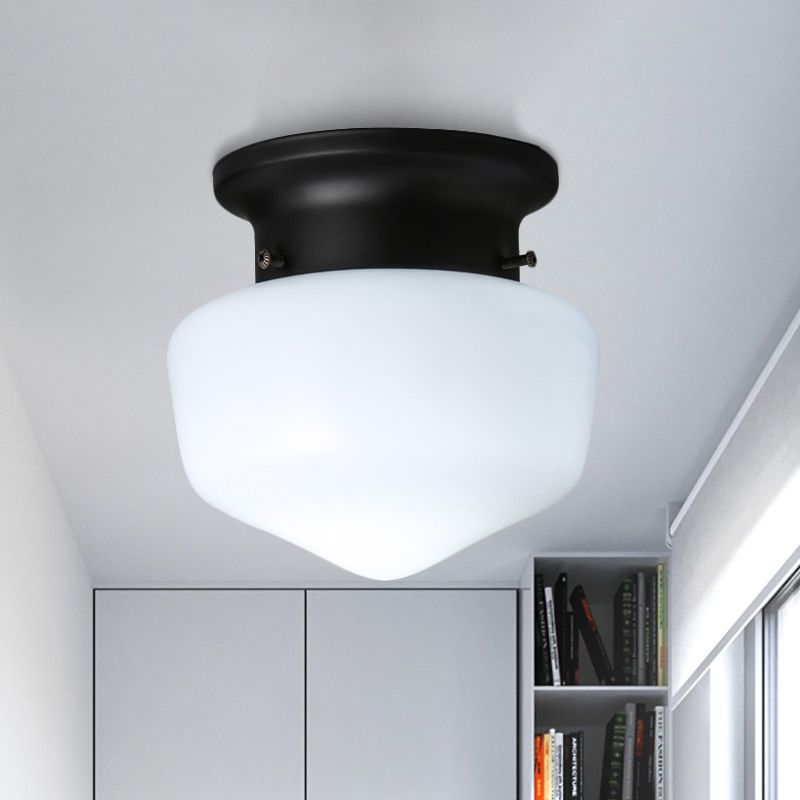 Plafonnier moderne en verre blanc Schoolhouse, 1 lumière, plafonnier noir
