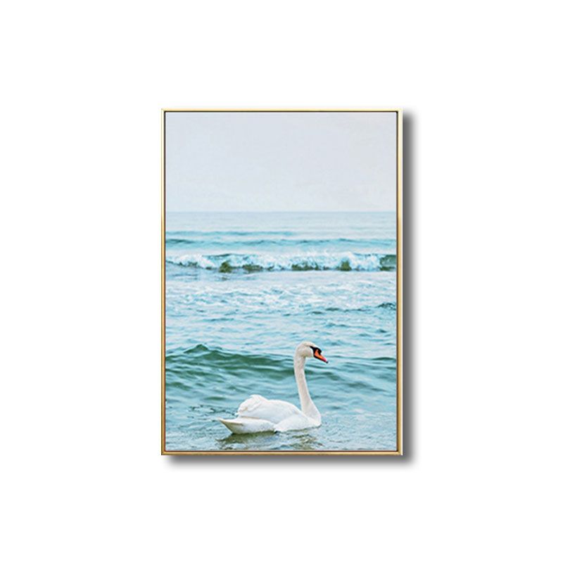 Swan Canvas Print Minimalism Relaxing Sea Wall Art Decor in Blue, Multiple Size Options