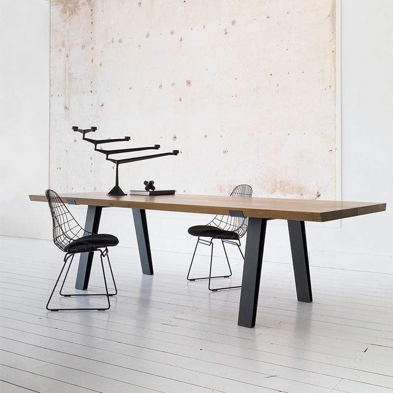 Mesa de estilo industrial con forma rectangular, mesa fija de madera maciza para uso doméstico