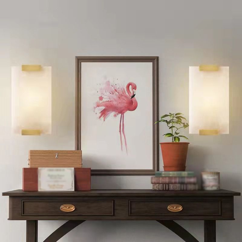 Lampada da lampada con applique rettangolare lampada a parete moderna a 1 luci con tonalità di pietra bianca