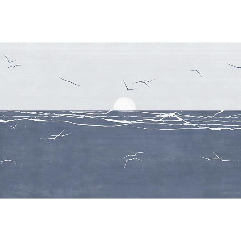 Tropical Ocean Seagulls Scenery Mural Blue Stain Resistant Wall Covering for Bedroom