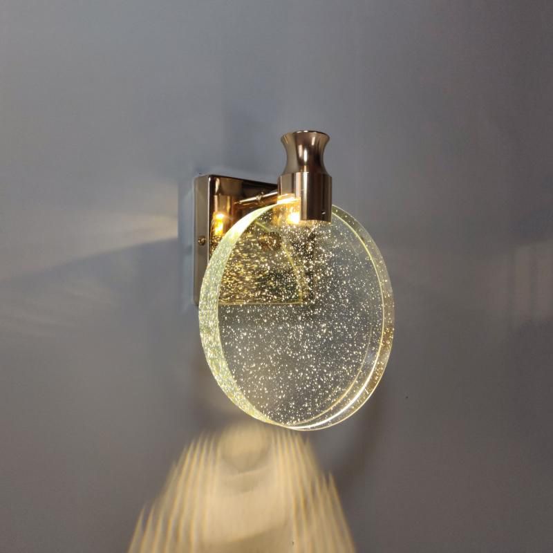 Crystal Round Vanity Wall Sconce Modern Style 1 Light Vanity Lighting Fixtures