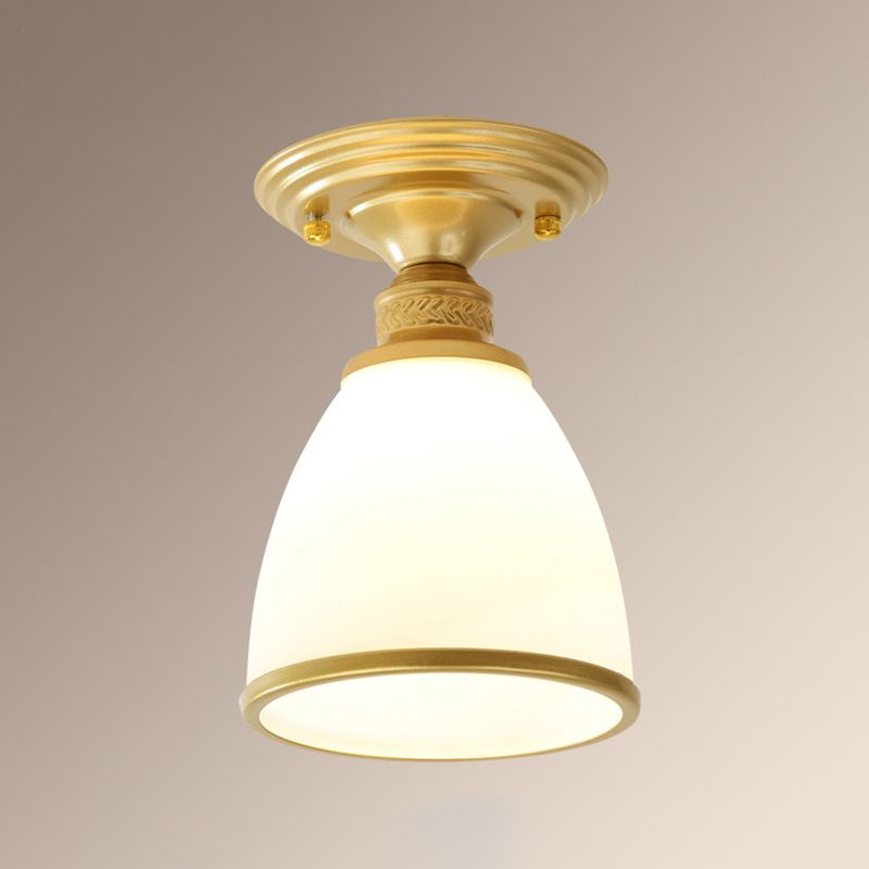 Conical Semi Flush Ceiling Light Traditional Glass Aisle Ceiling Fixture