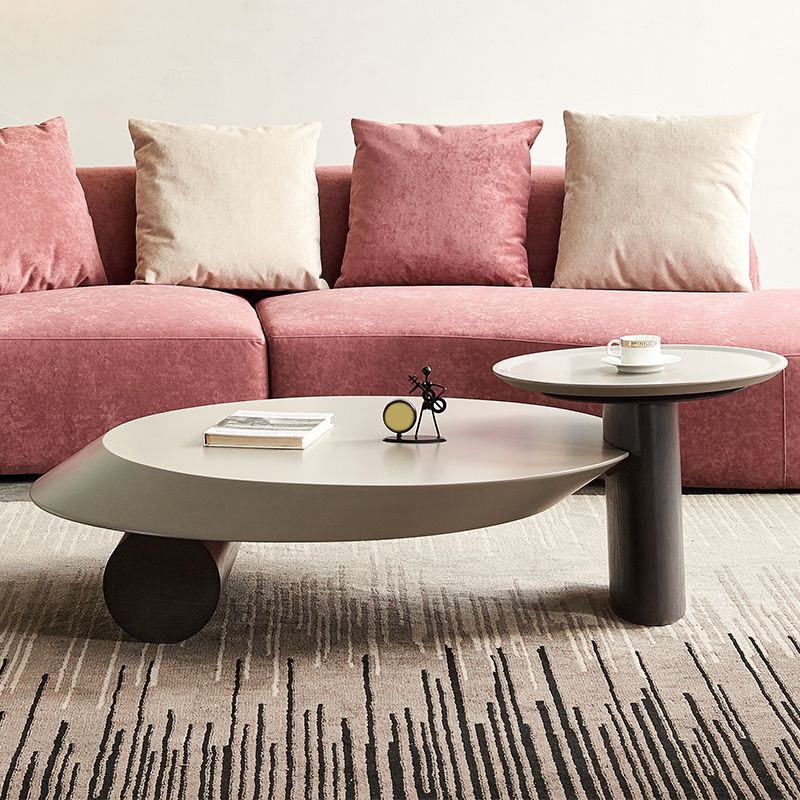 Modern 2-Piece Wood Coffee Table Round Nesting Coffee Table Set
