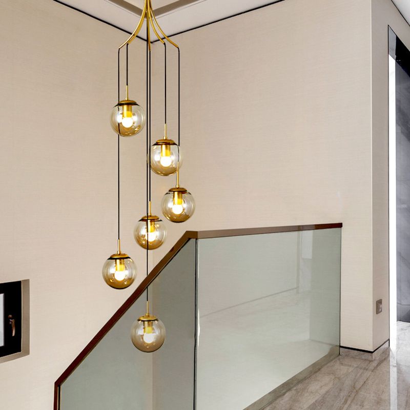 Globe Staircase Multi-plafond Lampe Frost Verre Suspension Contemporain Suspension Aymordage en or