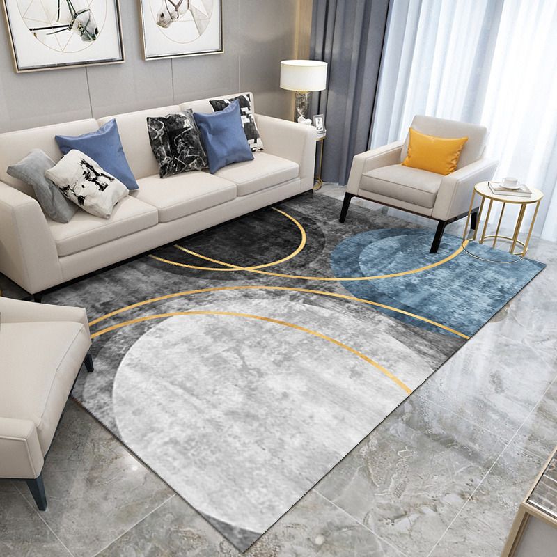 Gray Tone Carpet Modern Geometric Area Rug Polyester Washable Carpet with Non-Slip Backing