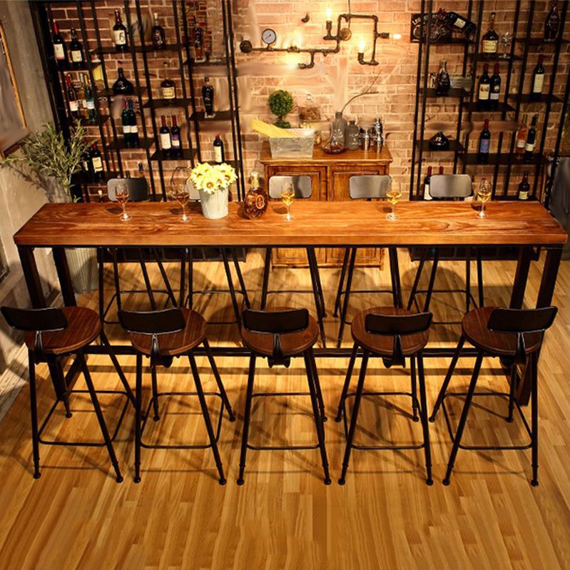 Industrial Rectangular Pub Table Set 1/6/11 Pieces Wooden Counter Table with High Stools