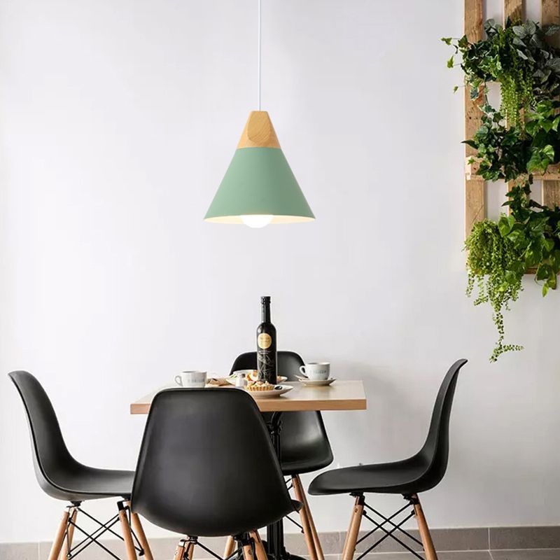 Cone Shape Hanging Lighting Modern Macaron Style Metal 1 Light Hanging Lamp for Restaurant