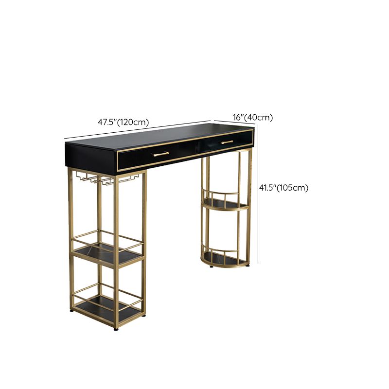 Stone Rectangle Bar Table Metal Base with Drawers for Living Room