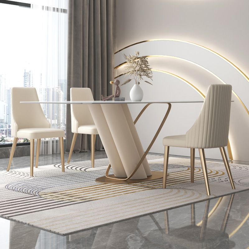 Glam Style Rectangle Table Sintered Stone Table with Metal Legs for Home Use