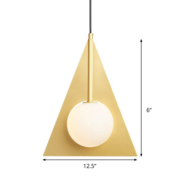 Triángulo Costeo de techo Luz de metal moderno 1 cabezal kit de lámpara colgante de oro con sombra de vidrio blanco global