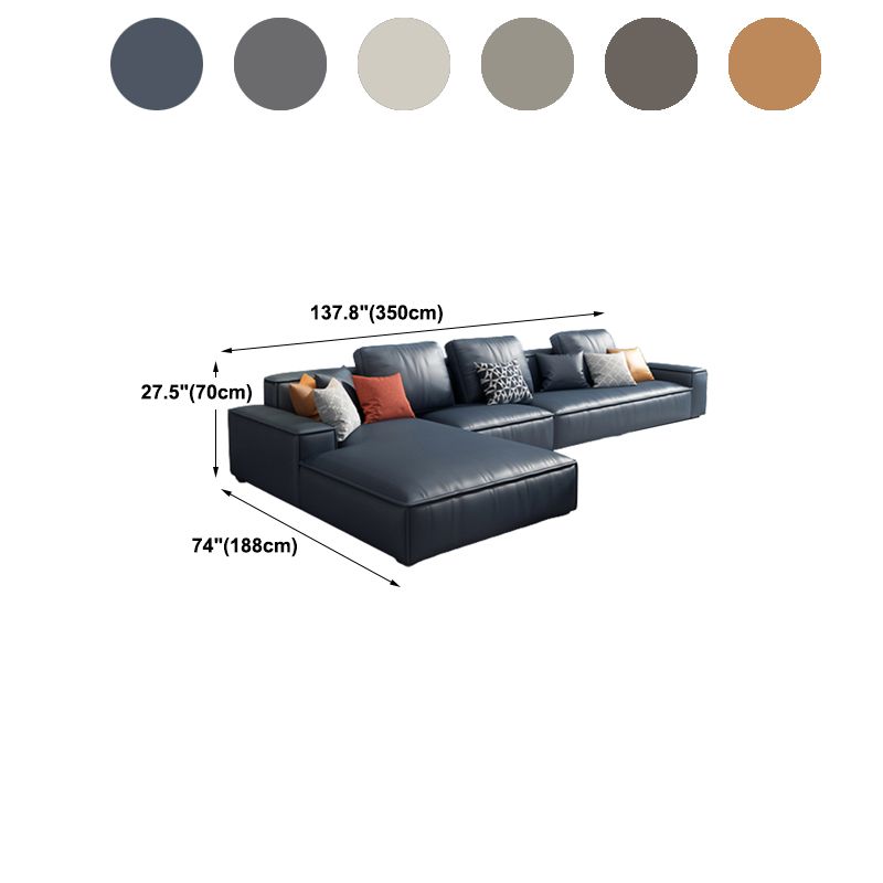 Nordic Stationary Faux Leather Recessed Arm Living Room Sofa Chaise