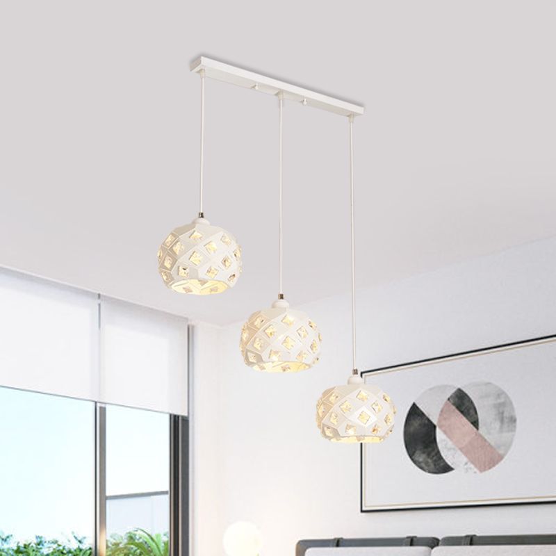 Forme de tambour en fer Éclairage moderniste 3 lumières blanc finition cristal multiple lampe de suspension