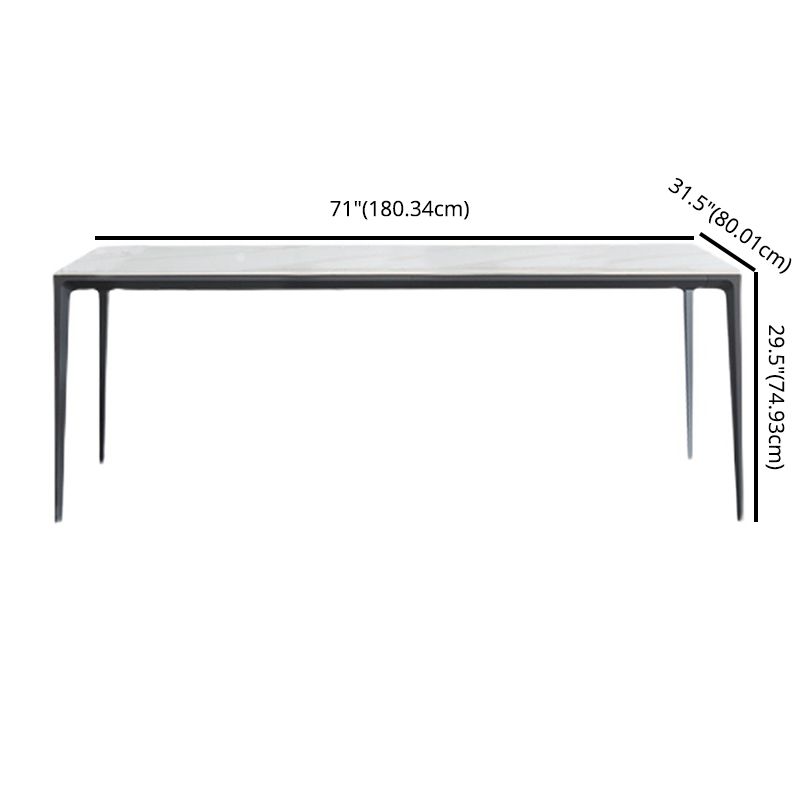 Modern Sintered Stone White Dining Set with Rectangle Table and Black Legs Home Dining Set