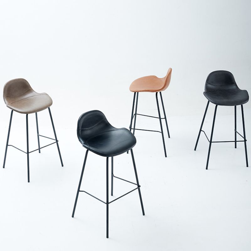 Modern Faux Leather Bar Stool Indoor Low Back Stool with Metal Legs