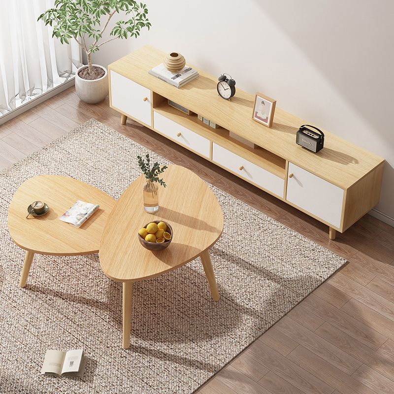 3 Legs Wood Coffee Table Modern Free-Form Nesting Coffee Table Set