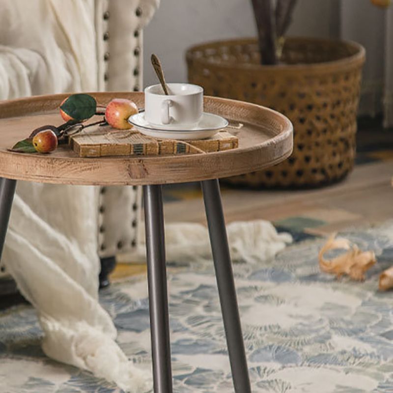 Rustic Solid Wood 3 Legs Tray Top Round Distressed Living Room Side Table