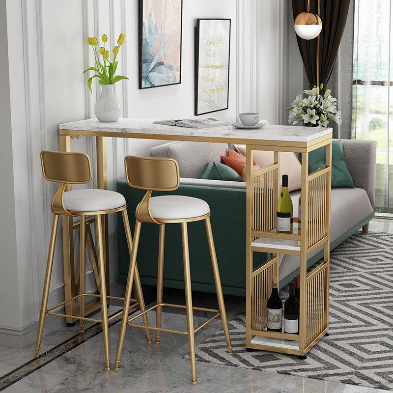 Contemporary Bar Table Stone Top Rectangle Pub Table for Indoor